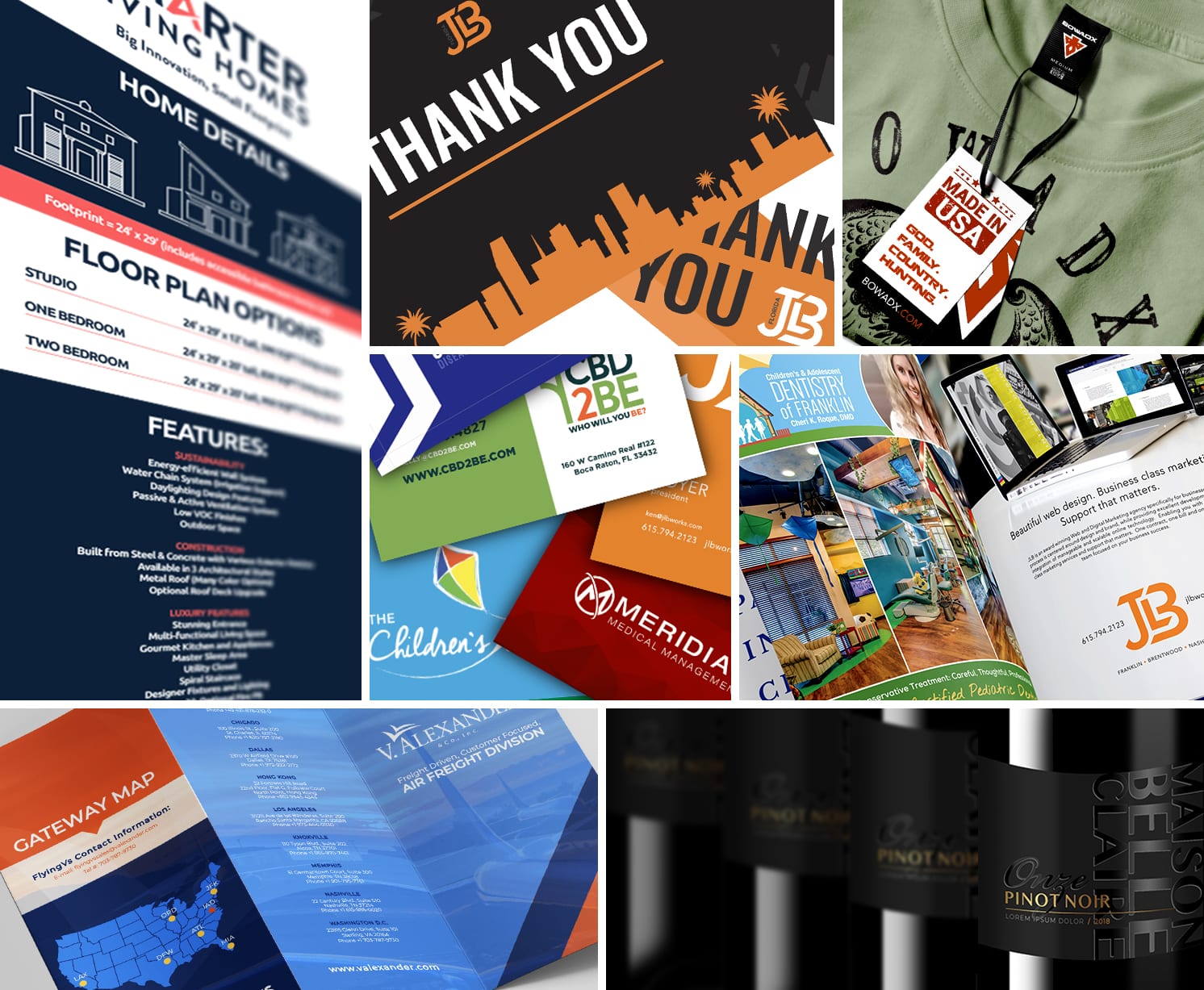 Nashville Graphic design collage for JLB which is the Best Nashville Web Design company, serving Brentwood and Franklin TN with Web Design, SEO, Web Support and Inbound Marketing services all in-house.